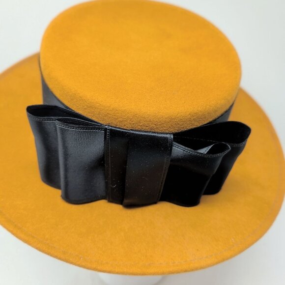 Vintage Bollman Mustard Yellow Felt Hat Stiff Black Ribbon main image 9